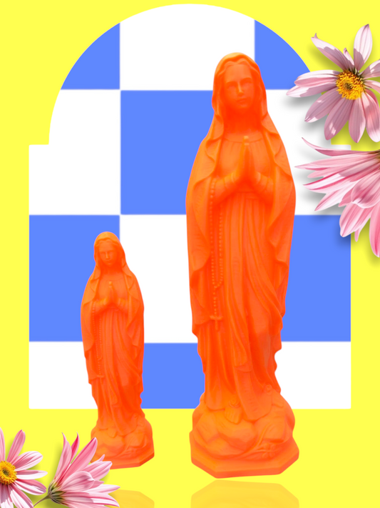 Statue pop vierge Marie orange fluo