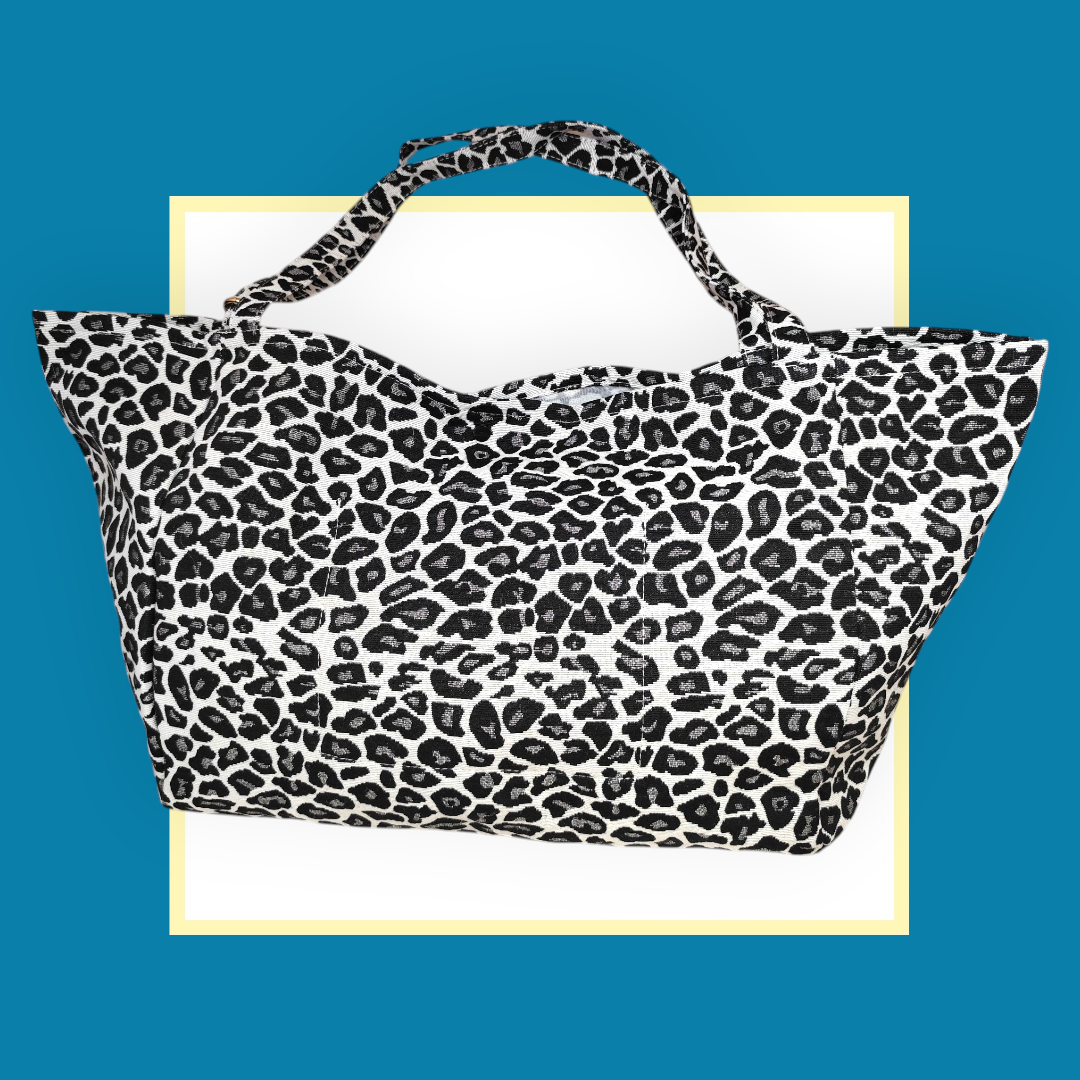 Sac Cabas léopard gris noir bouche bleue