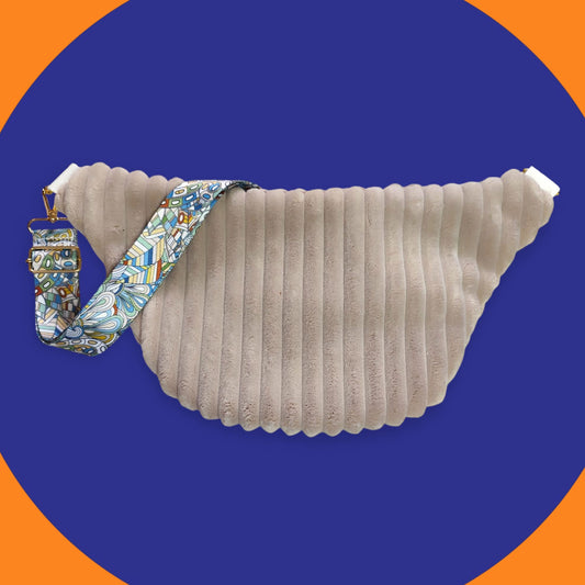 Sac banane velour très grosse côte beige