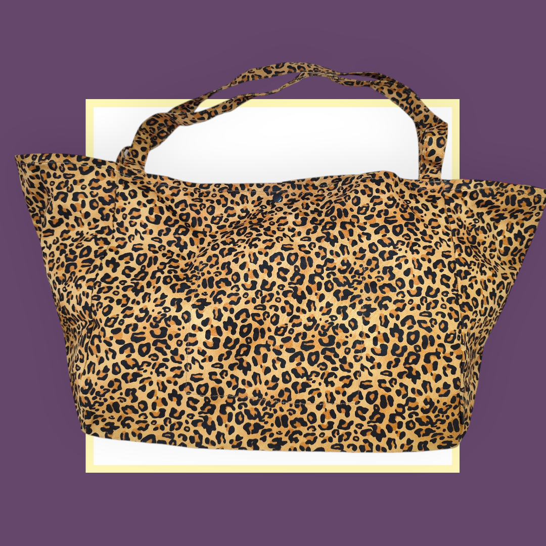 Sac Cabas léopard marron bouche violette pailleté