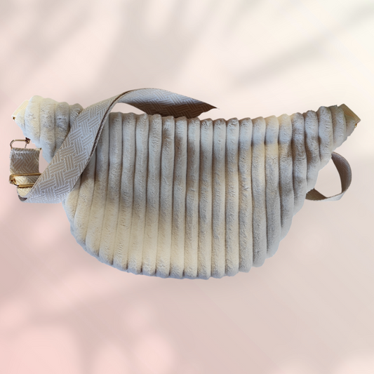 Sac banane velour très grosse côte beige