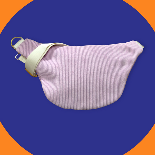 Sac banane velour côtelé parme capot fleuri
