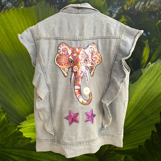 Veste sans manches jean éléphant taille unique