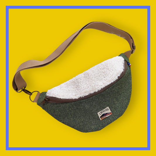 Sac banane vert kaki chiné sangle taupe
