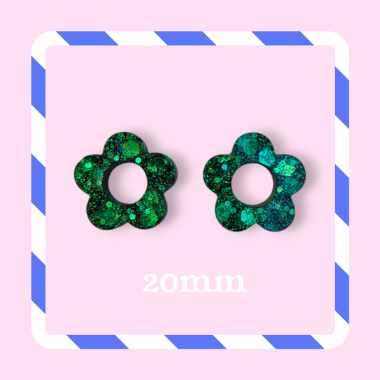 Charms fleurs pailletées vert foncé