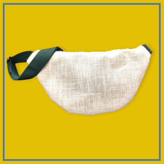 Sac banane gris clair chiné sangle vert sapin