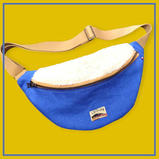 Sac banane bleu électrique sangle beige taupe