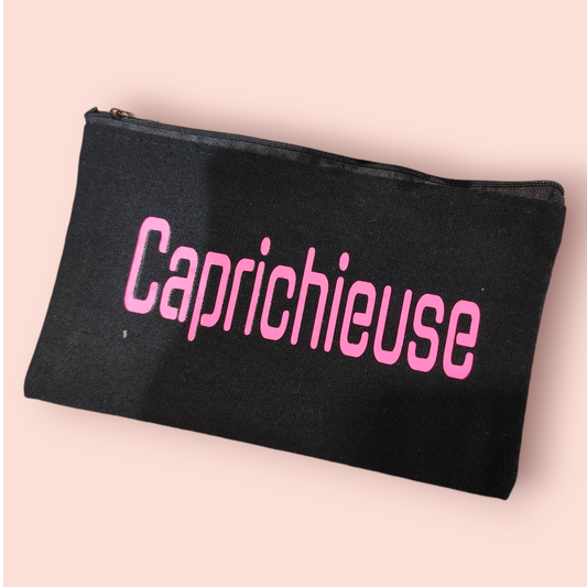 Petite Pochette à Zip noir "Caprichieuse" rose
