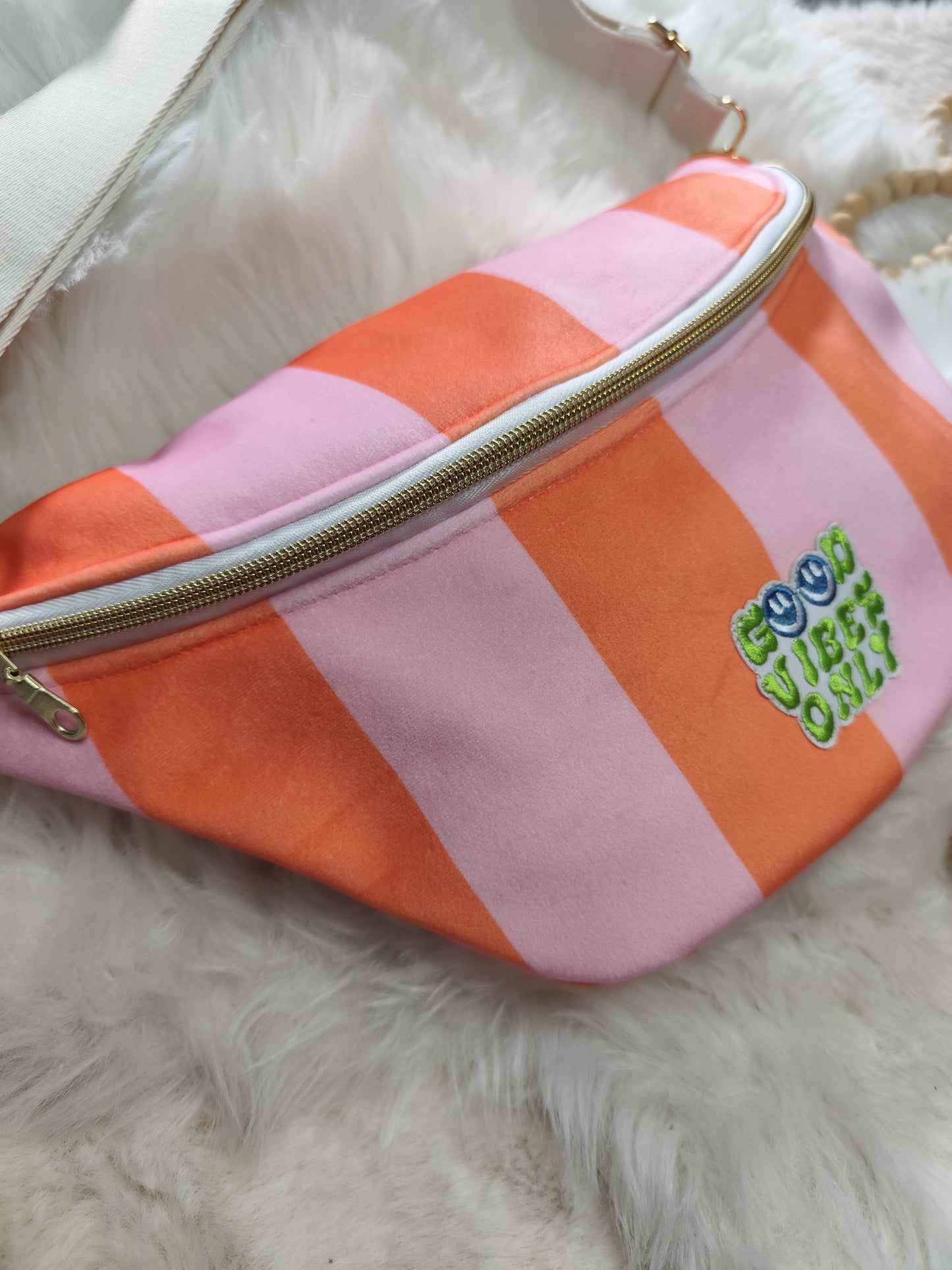 Sac banane rayé orange rose