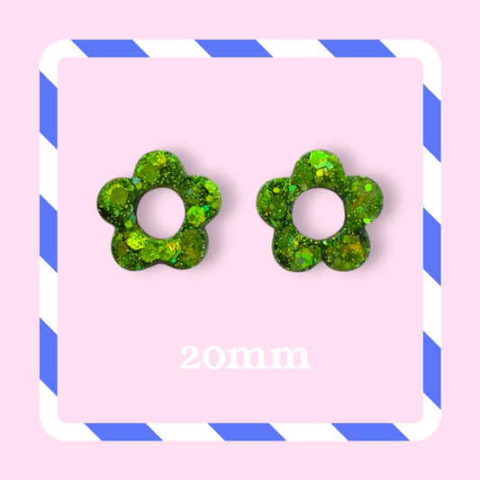 Charms fleurs pailletées vert tropical