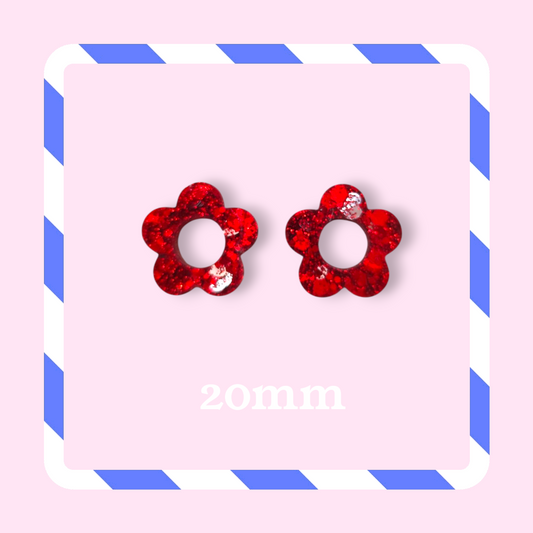 Charms fleurs pailletées rouge éclat argenté