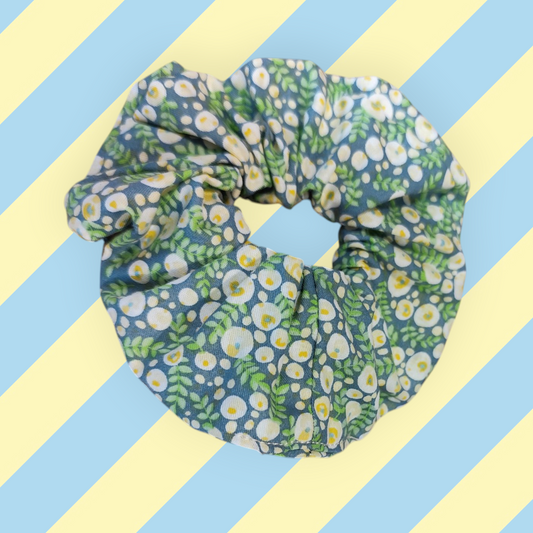 Chouchou tendance bleu motif fleur feuille