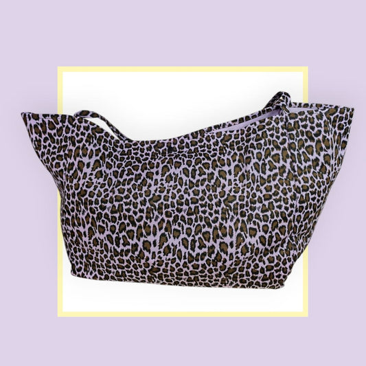 Sac Cabas léopard parme bouche paillettes doré