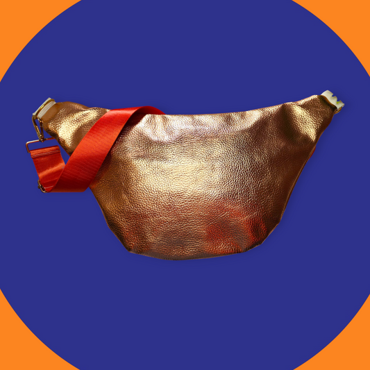 Sac banane cuir végan cuivre capot cuir végan léopard rose peps