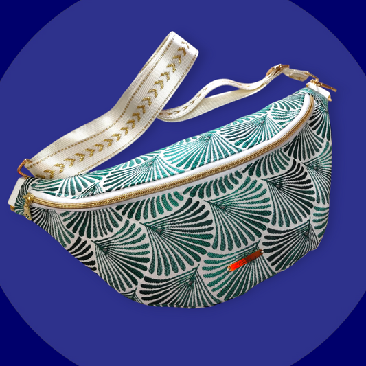 Sac banane motif feuille palmier vert