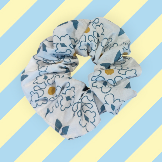 Chouchou tendance blanc motif bleu moutarde