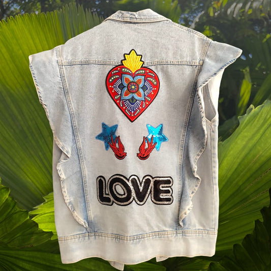 Veste sans manches jean ex-voto taille unique