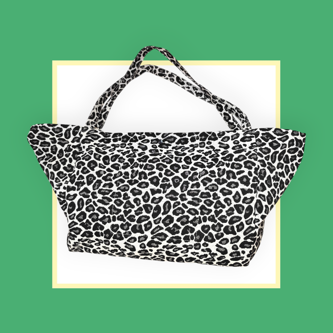 Sac Cabas léopard gris noir bouche verte pailleté