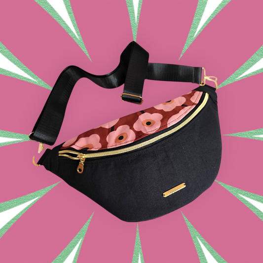 Sac banane S noir capot fleuri