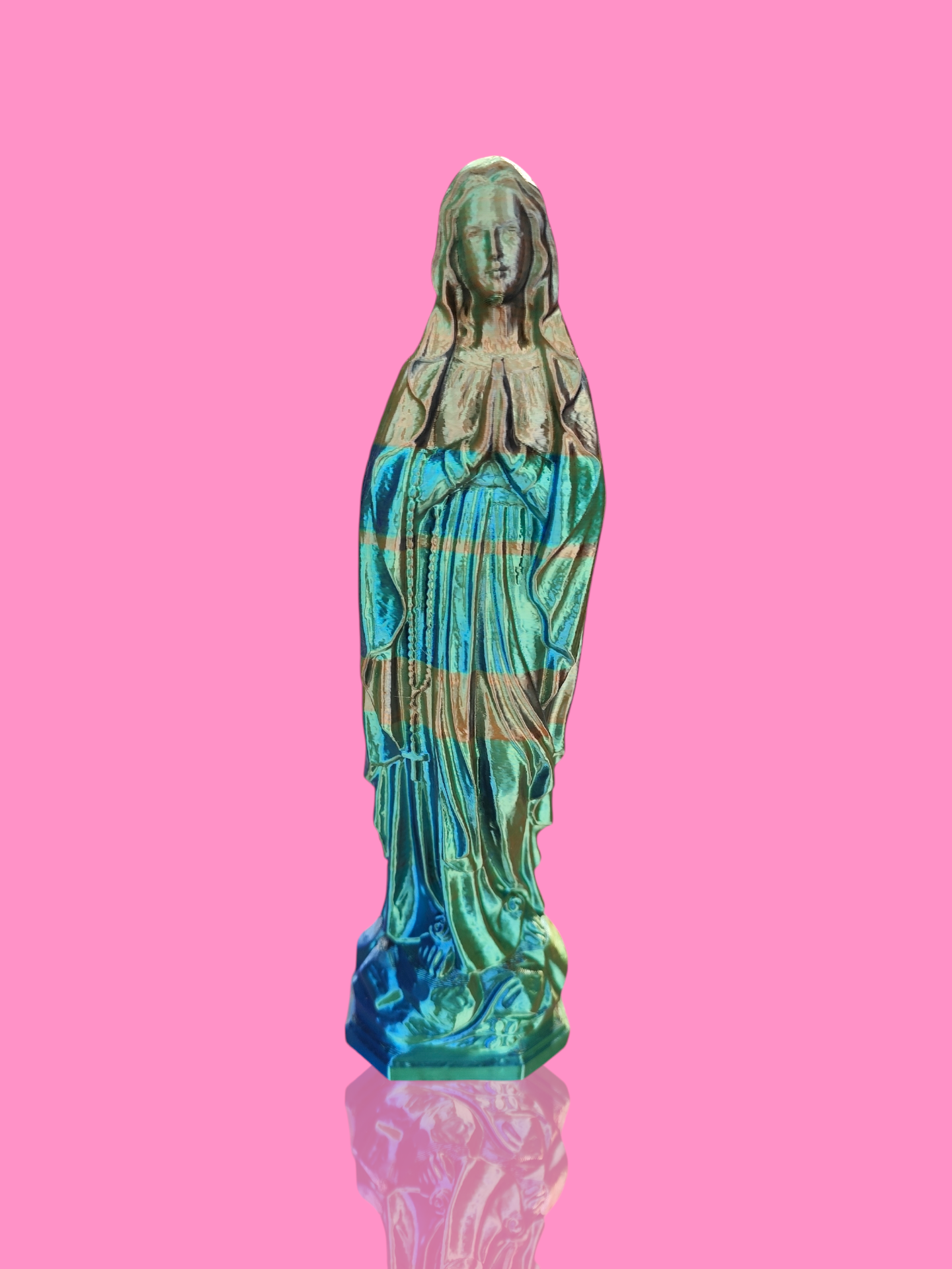 Statue pop vierge Marie vert bleu orange