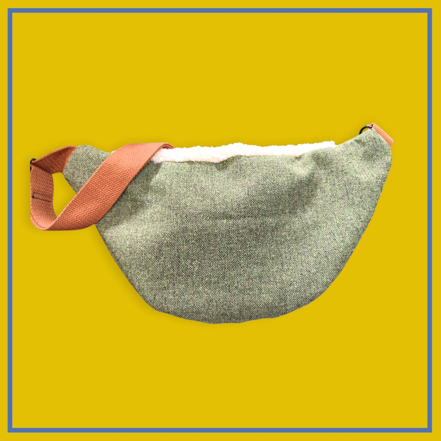 Sac banane vert kaki chiné sangle marron camel