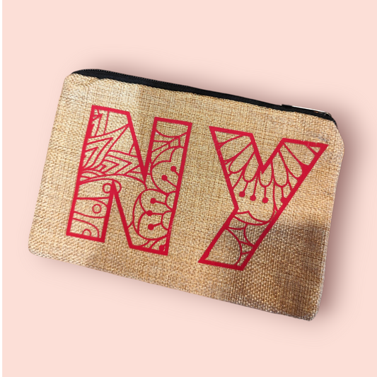 Petite Pochette à Zip jute "NY" New York rouge