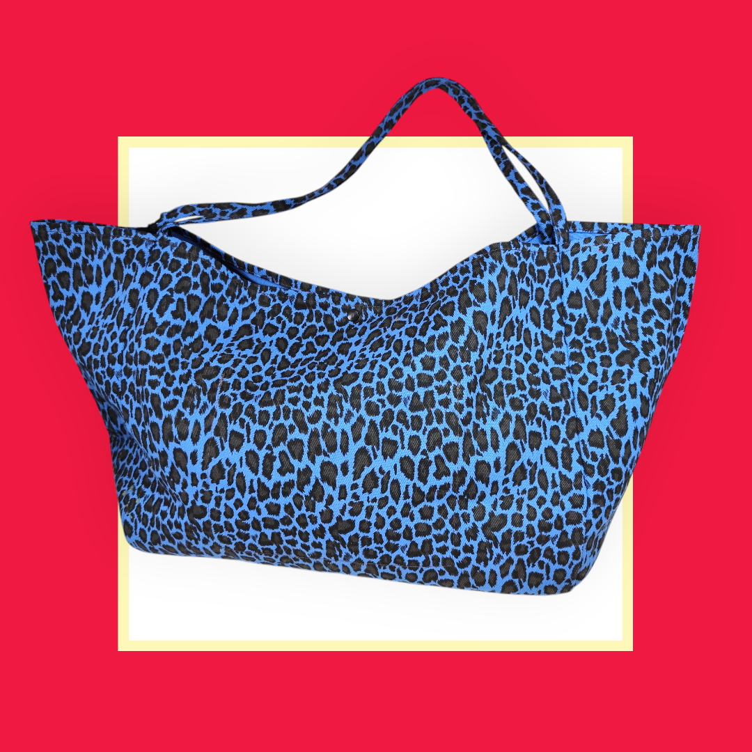 Sac Cabas léopard bleu bouche rouge