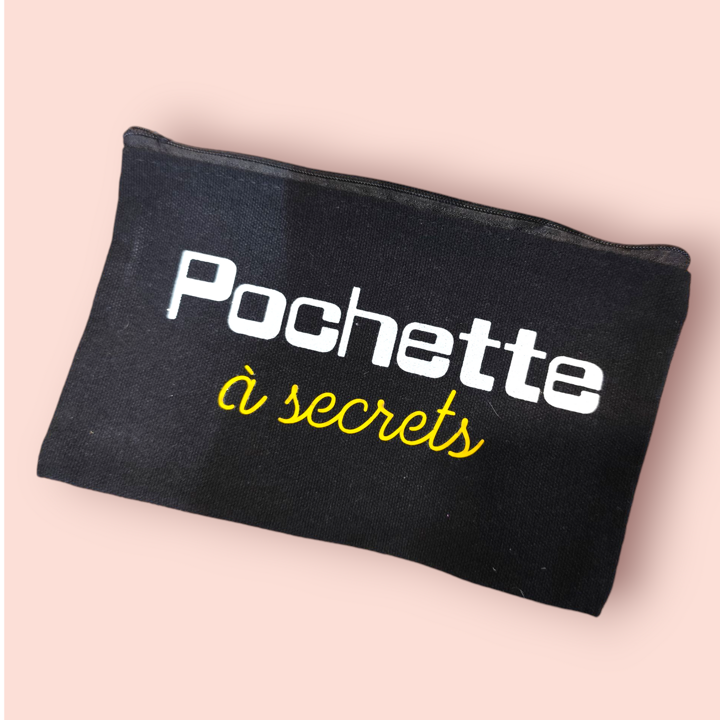 Petite Pochette à Zip noir "Pochette à secrets" blanc et jaune