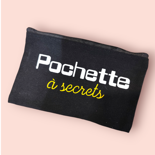 Petite Pochette à Zip noir "Pochette à secrets" blanc et jaune