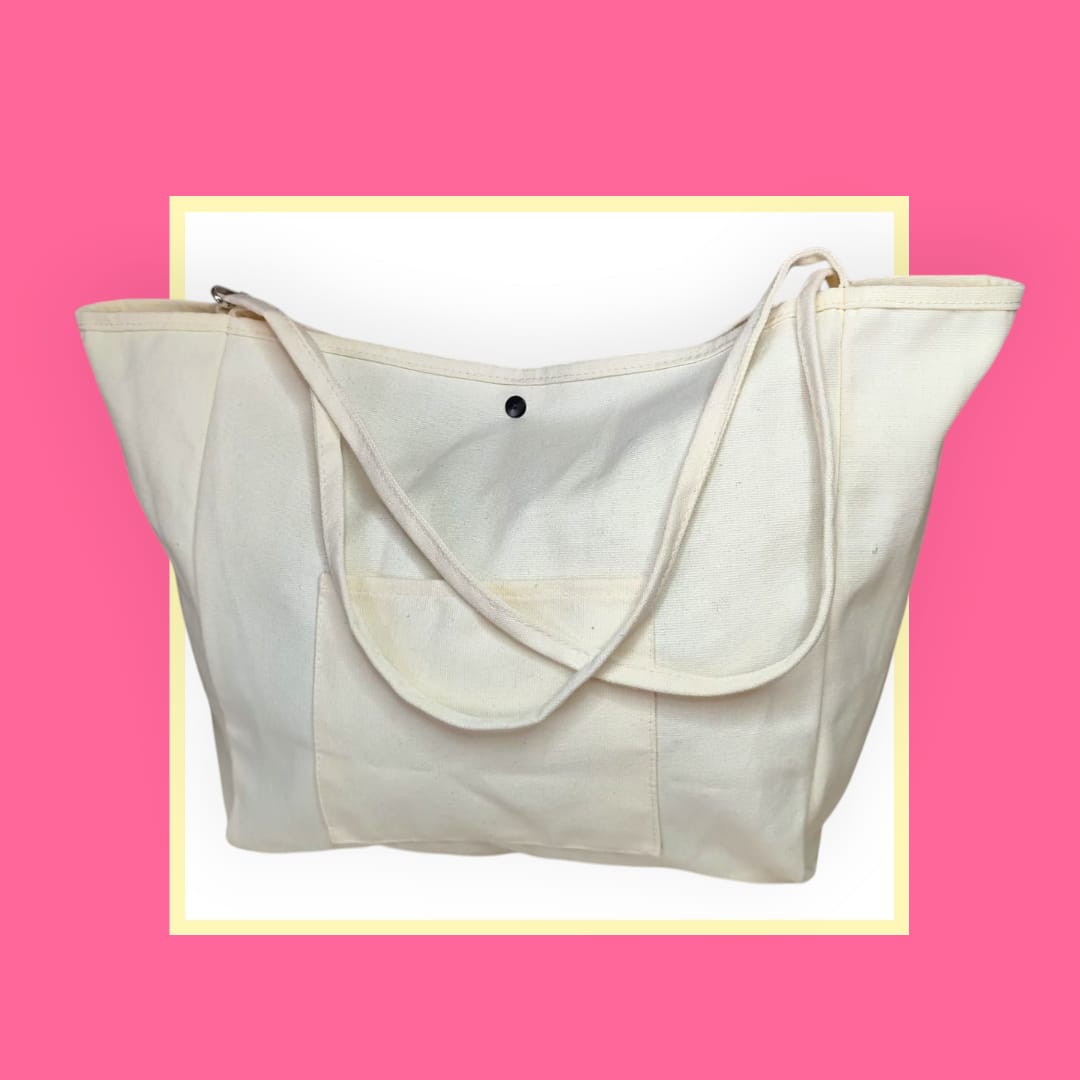 Sac Cabas écru bisou salé coeur caméléon