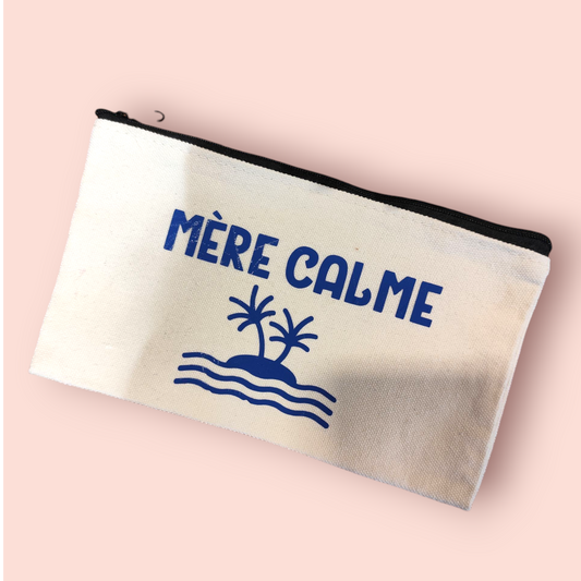 Petite Pochette à Zip écru "Mère calme" bleu