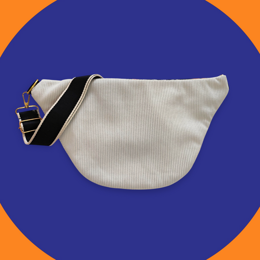 Sac banane velour côtelé écru capot berbère