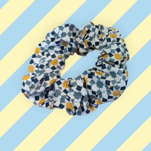 Chouchou tendance forme géométrique bleu moutarde