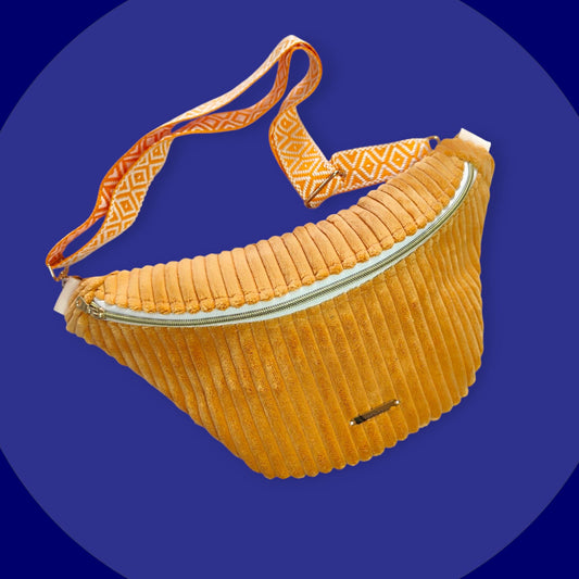 Sac banane velour grosse côte moutarde