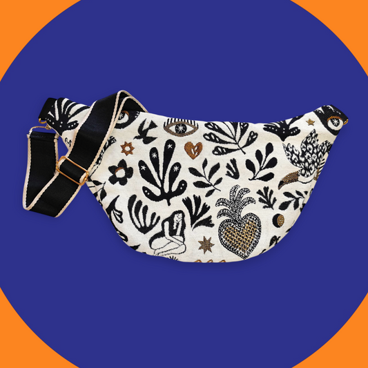 Sac banane motif mystique noir or fond clair