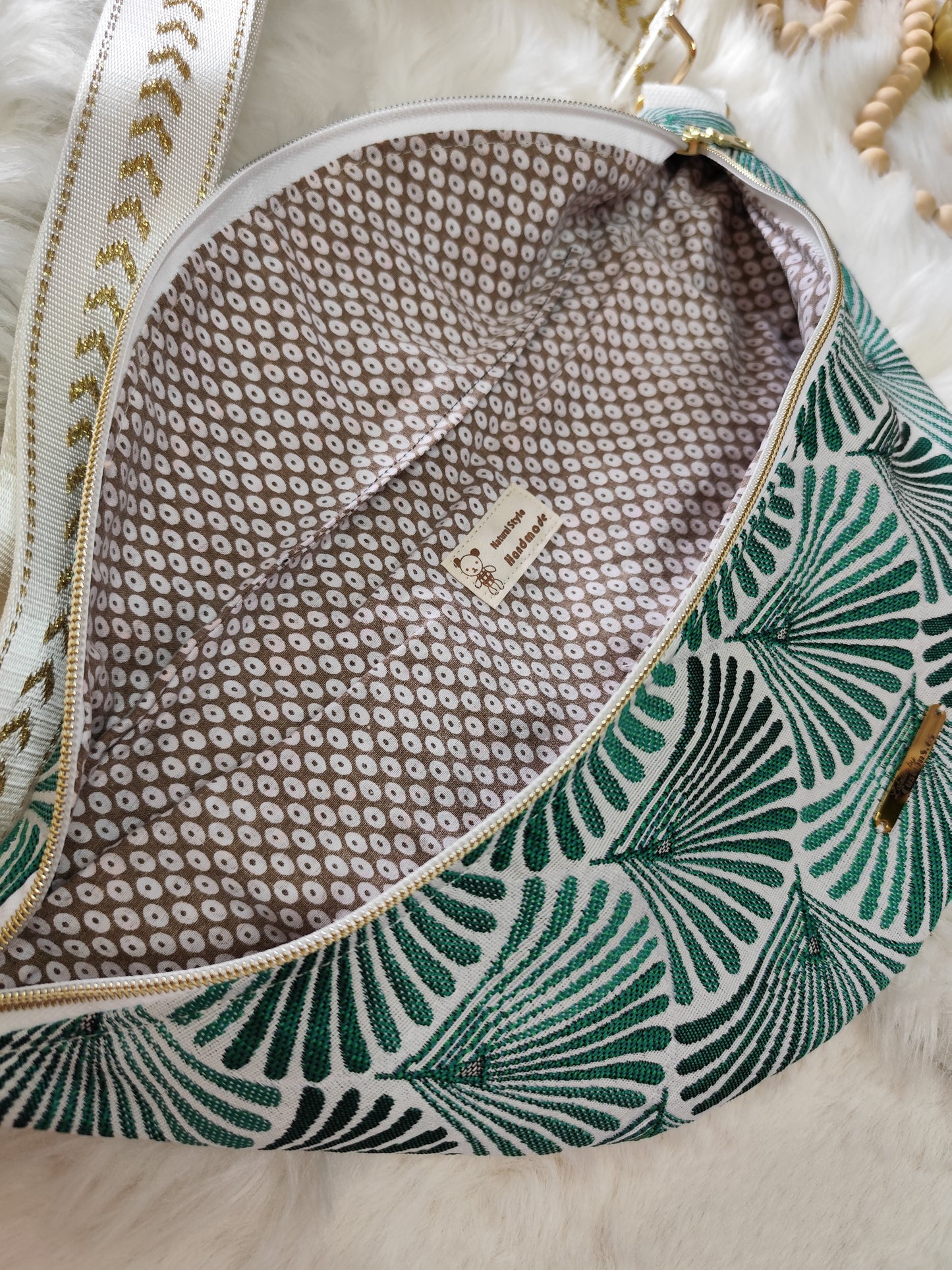 Sac banane motif feuille palmier vert