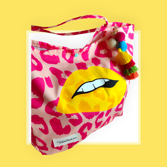 Sac Cabas léopard rose bouche jaune