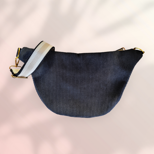 Sac banane velour côtelé noir capot mordoré