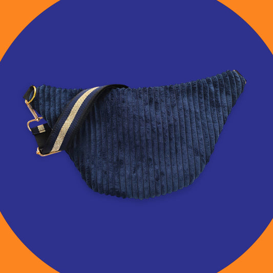 Sac banane velour grosse côte bleu marine