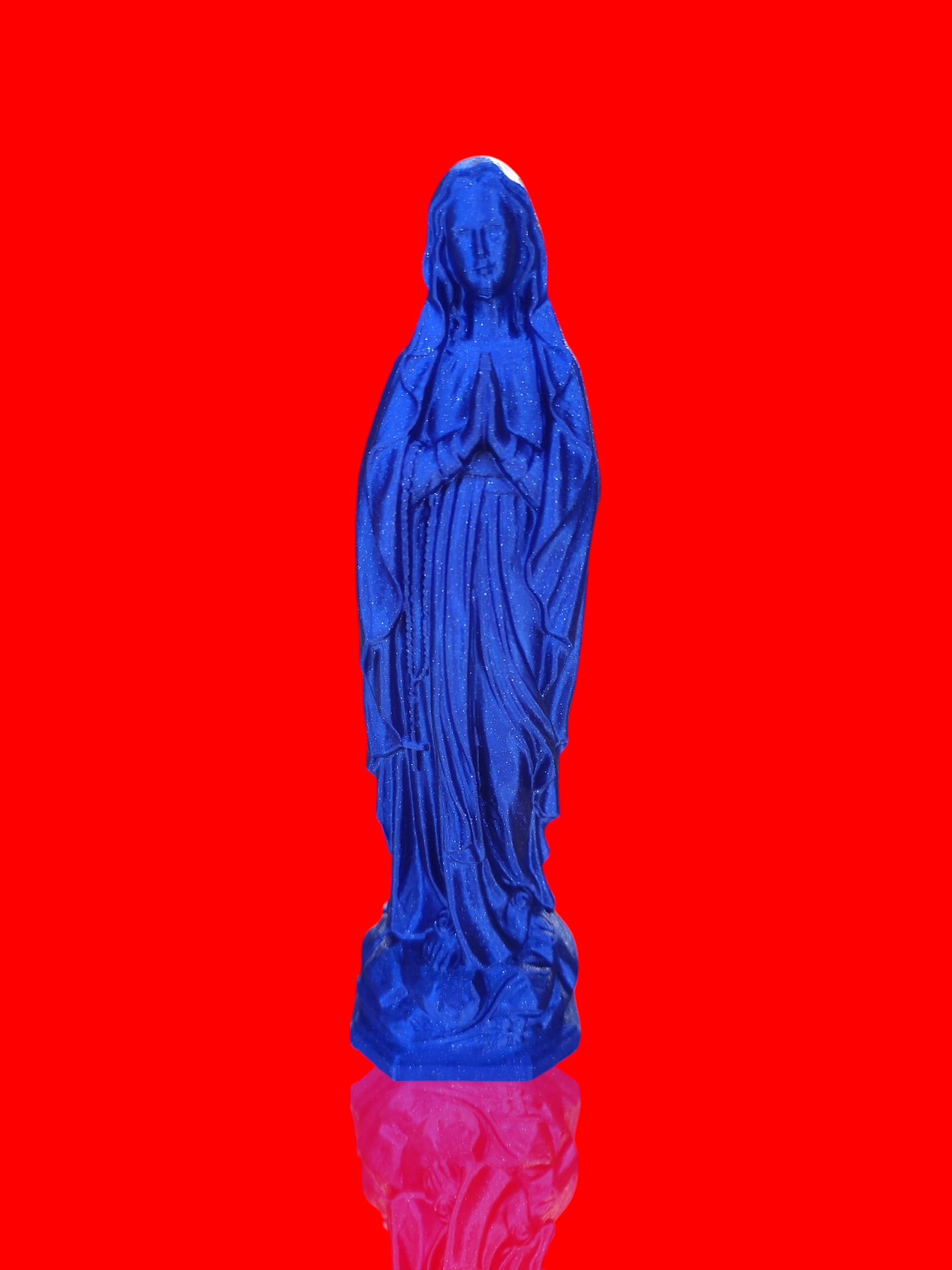 Statue pop vierge Marie bleu pailletté