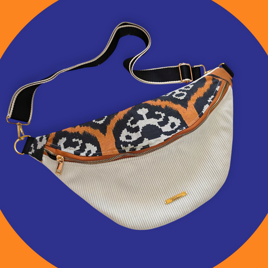 Sac banane velour côtelé écru capot berbère