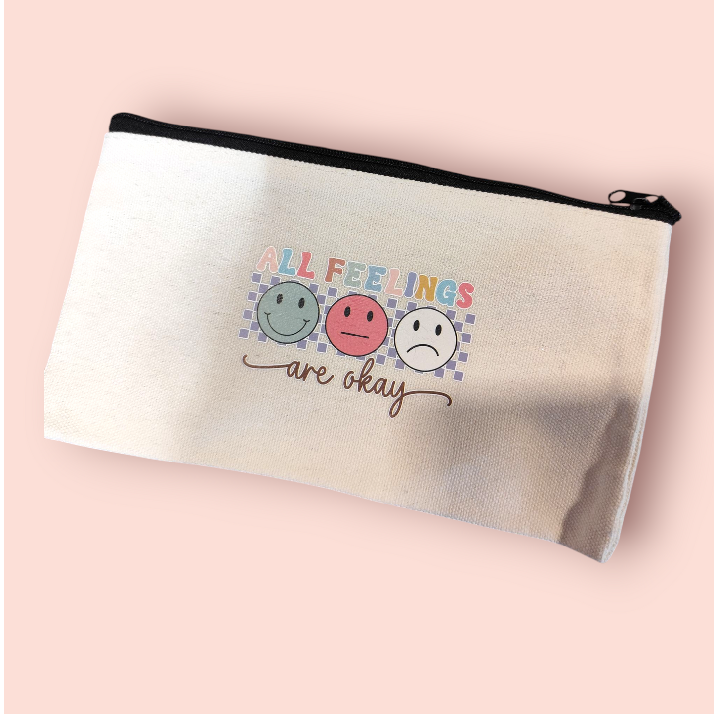 Petite Pochette à Zip écru "all feelings are ok"