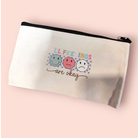 Petite Pochette à Zip écru "all feelings are ok"