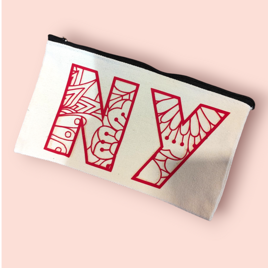 Petite Pochette à Zip écru "NY" New York rouge