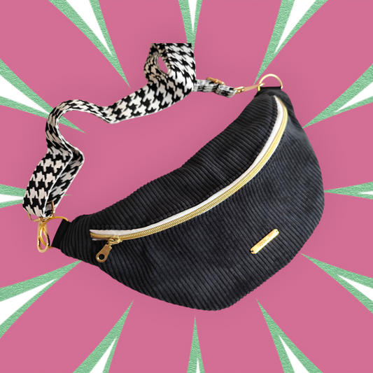 Sac banane S velour côtelé noir