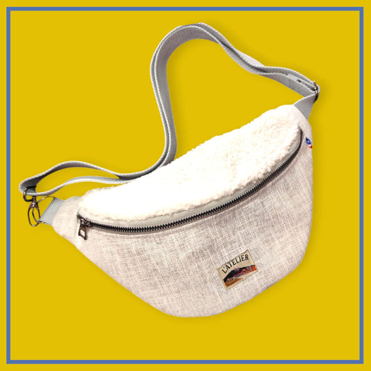 Sac banane gris clair chiné sangle gris