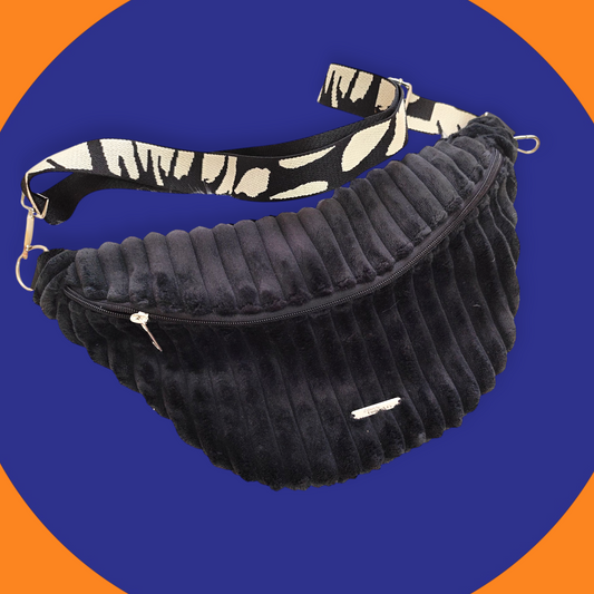 Sac banane velour très grosse côte noire