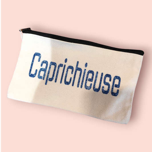 Petite Pochette à Zip écru "Caprichieuse" bleu pailleté