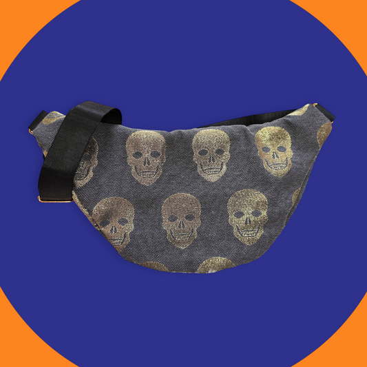 Sac banane grise motif skull or