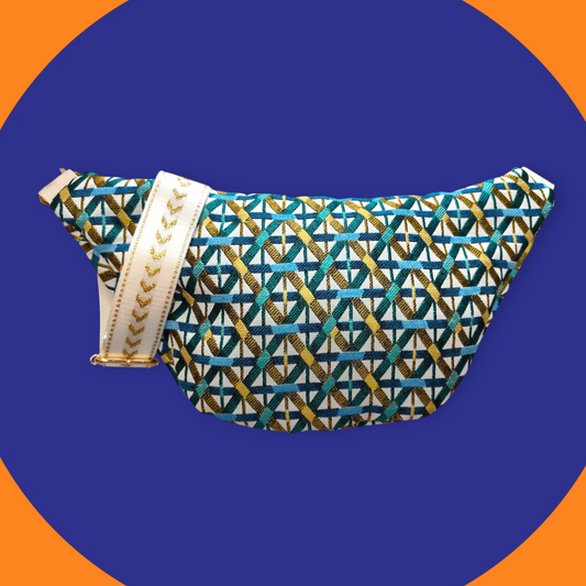 Sac banane jacquard blanc émeraude turquoise doré